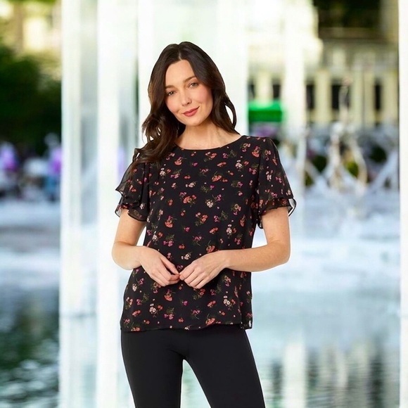 Vince Camuto Petal Sleeve Crew Neck floral Blouse size XS - Picture 1 of 11